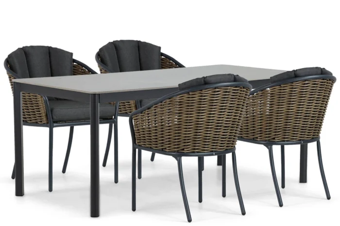 Santika Furniture Tika/Como 180 cm dining tuinset 5-delig - Grijs-antraciet