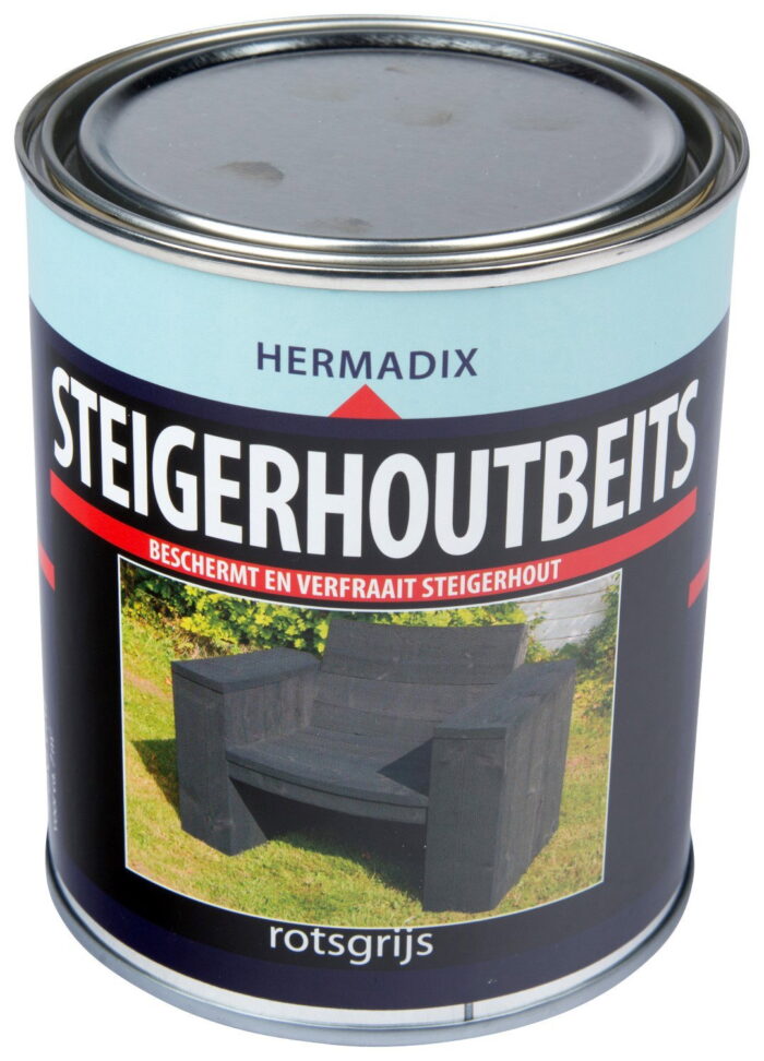 Hermadix Steigerhoutbeits rotsgrijs 750 ml – geel;hout
