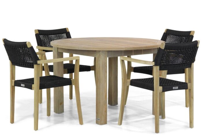 Lifestyle Garden Furniture Dallas/Brighton 120 cm rond dining tuinset 5-delig – Zwart