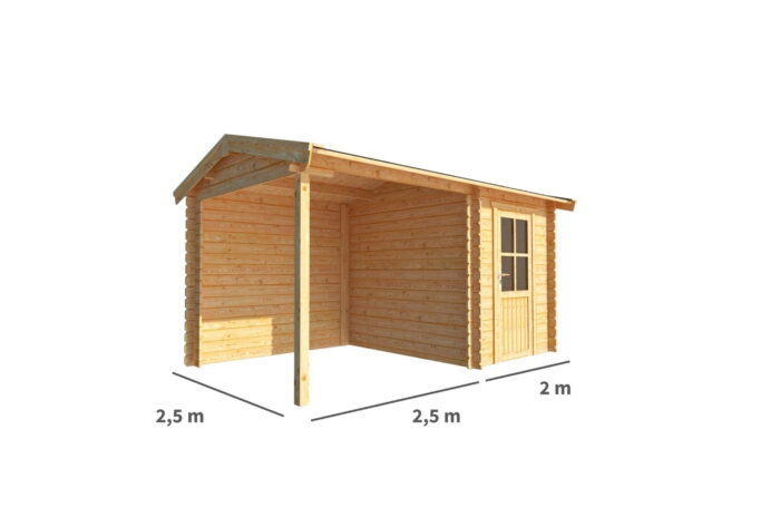 Warentuin collection Blokhut, tuinhuisje met overkapping Fenna-Renske 450 cm bij 250 cm diep zadeldak – bruin