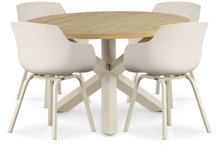 Lifestyle Garden Furniture Salina/Rockville 120 cm dining tuinset 5-delig – Taupe-naturel-bruin