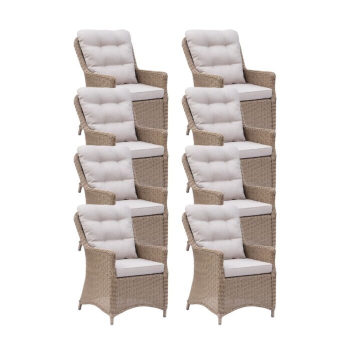 Denza Furniture Madrid dining tuinstoel set van 8 | wicker | Royal Sand – Zand