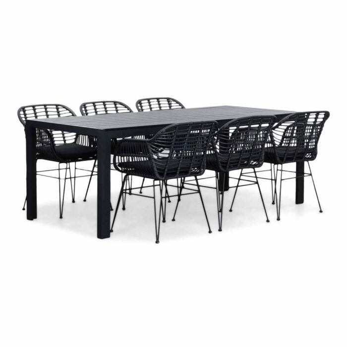 LUX outdoor living Manchester/Napels dining tuinset | 6 personen | aluminium + wicker | 205cm – Zwart