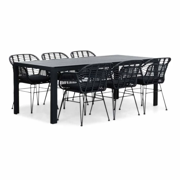 LUX outdoor living Manchester/Napels dining tuinset | 6 personen | aluminium + wicker | 205cm - Zwart