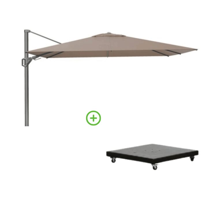 Platinum Challenger T² zweefparasol premium doek | 260x350cm met Monza parasolvoet 90kg | Havana – Taupe – Naturel – Bruin