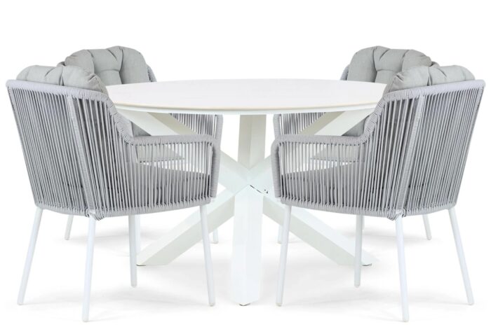 Santika Furniture Tendenza/Orino 130 cm dining tuinset 5-delig – Wit