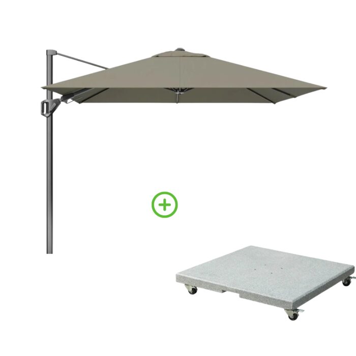 Platinum Voyager T² zweefparasol | 270x270cm met Rocca parasolvoet 90kg | taupe – Taupe – Naturel – Bruin