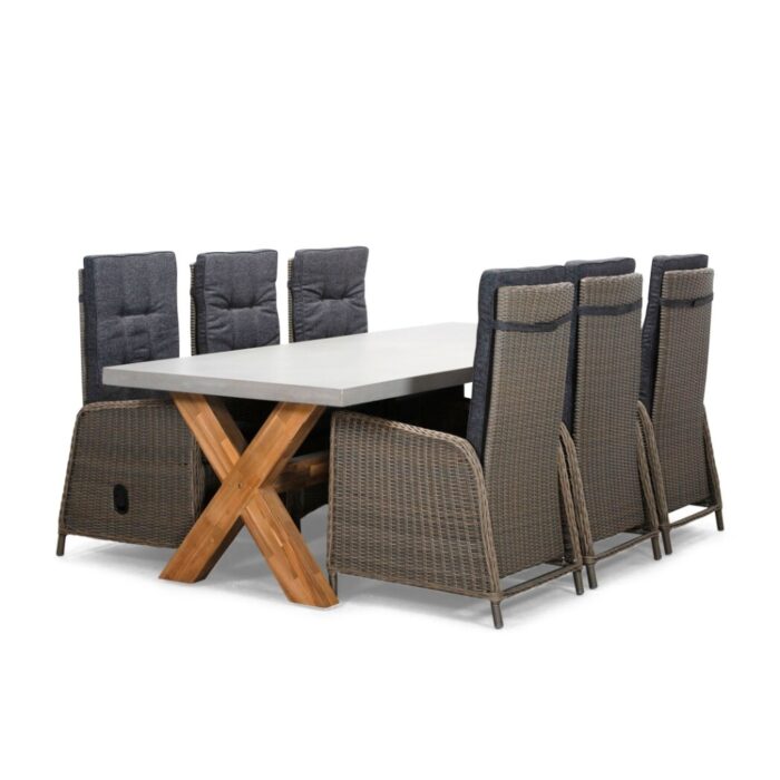 BUITEN living Norwich/Rennes dining tuinset | 6 personen | betonlook + touw | 250cm – Taupe – Naturel – Bruin, Betonlook, Antraciet
