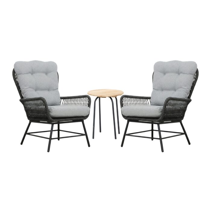 BUITEN living Dex/Pablo lounge balkonset 2 personen | touw + aluminium | Stone Grey | 3-delig – Grijs