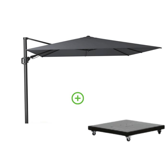 Platinum Challenger T² zweefparasol | 300x300cm met Monza parasolvoet 90kg | antraciet