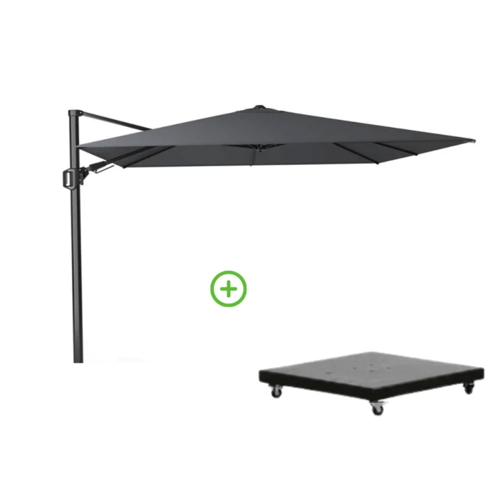 Platinum Challenger T² zweefparasol | 300x300cm met Monza parasolvoet 90kg | antraciet