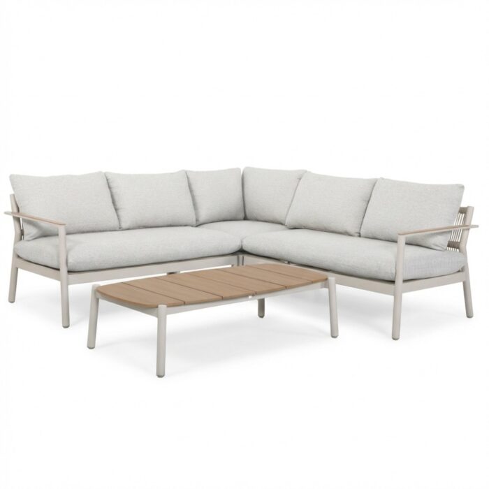 BUITEN living Florence hoek loungeset 5 personen incl. tafel | aluminium + touw | beige | 4-delig 216x216cm