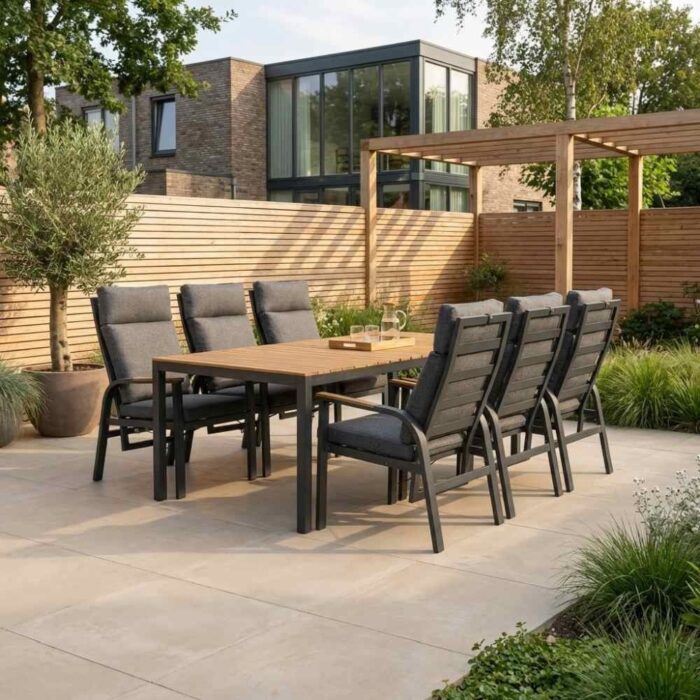 LUX outdoor living Delta/Annecy antraciet dining tuinset | 6 personen | teakhout + aluminium | 220cm