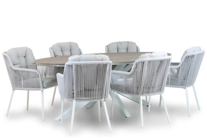 Santika Furniture Tendenza/Panama 220 cm dining tuinset 7-delig – Wit