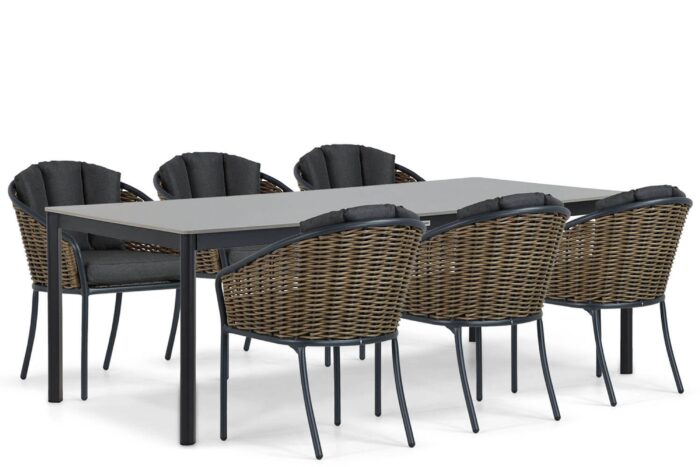 Coco Santika Tika/Como 220 cm dining tuinset 7-delig – Grijs-antraciet