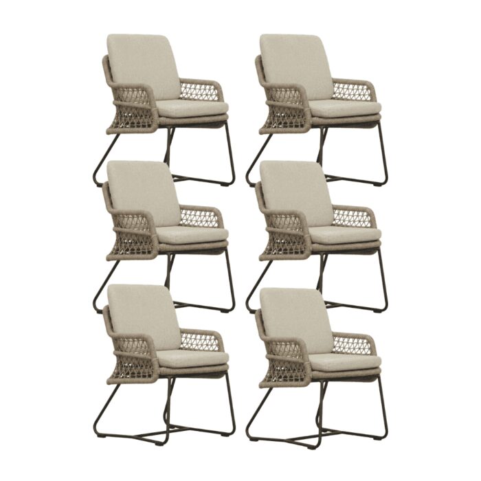 BUITEN living Gianna dining tuinstoel set van 6 | touw + aluminium | Sahara Dust – Zand