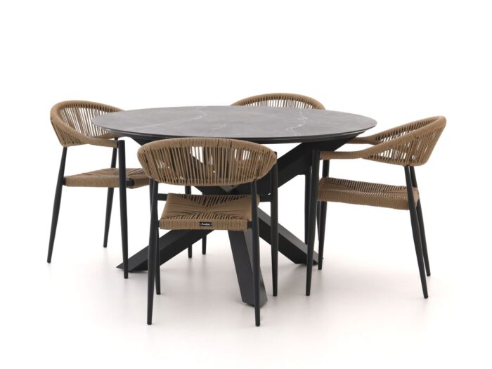 Manifesto Furniture Belpasso/Lodola ø130cm dining tuinset 5-delig stapelbaar – Zwart