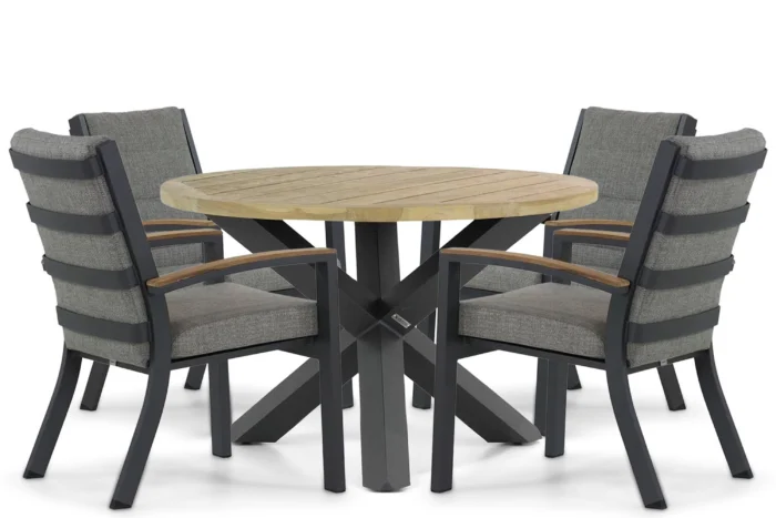 Osmen Midura/Rockville 120 cm dining tuinset 5-delig - Grijs-antraciet