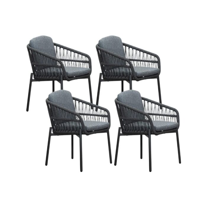 LUX outdoor living Rico dining tuinstoel set van 4 | aluminium + touw | charcoal – Antraciet