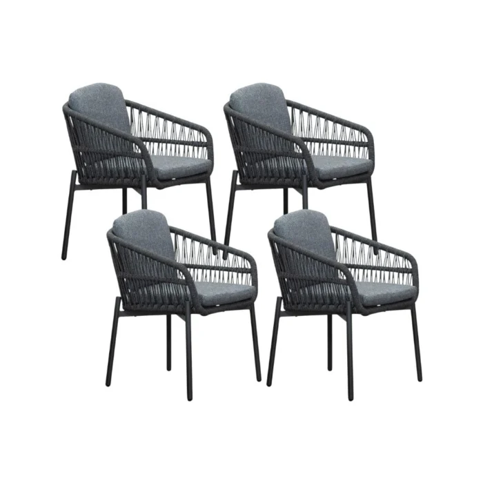 LUX outdoor living Rico dining tuinstoel set van 4 | aluminium + touw | charcoal - Antraciet