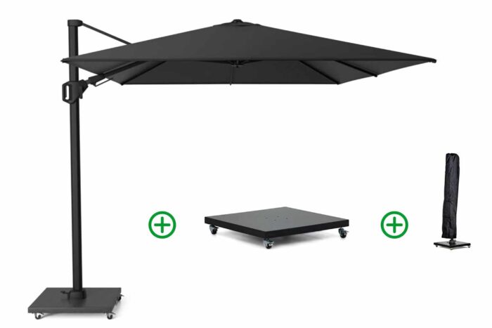 Platinum Challenger zweefparasol 3.5×2.6m T2 premium matt black frame (incl. voet en hoes) jet black – Zwart