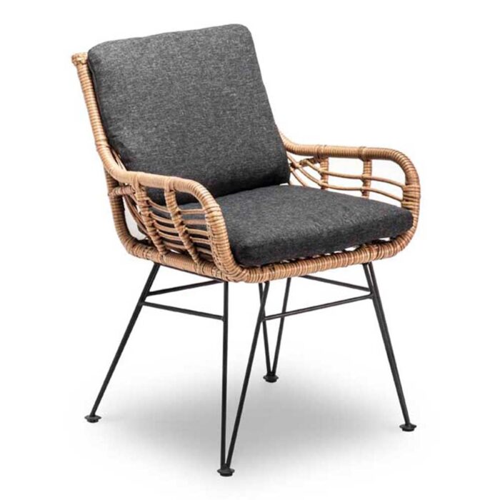 BUITEN living Carlos dining tuinstoel met kussens | wicker + RVS | Bamboo antraciet