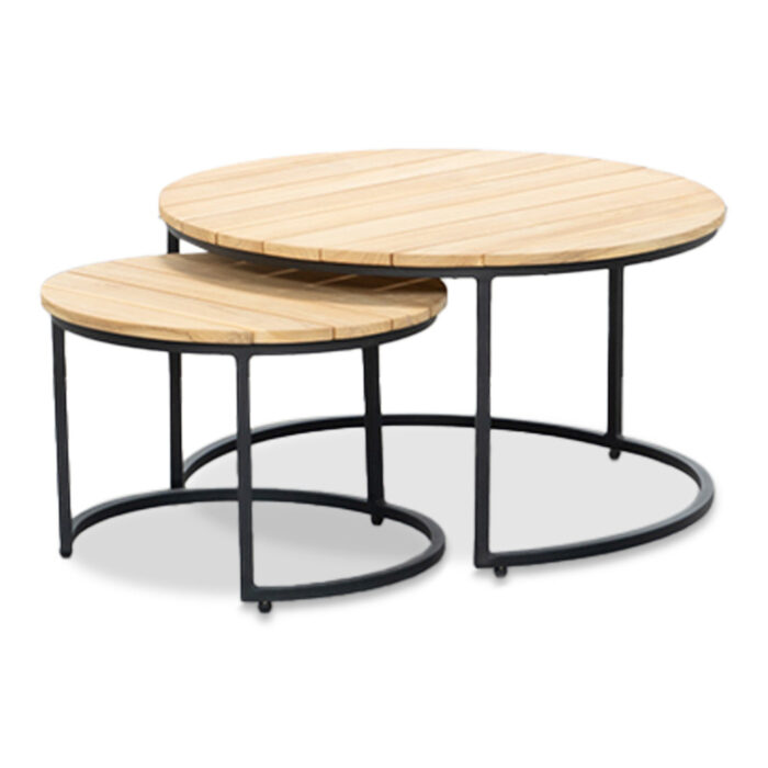 BUITEN living Aurora koffietafel set van 2 | teakhout + staal – Light Teak