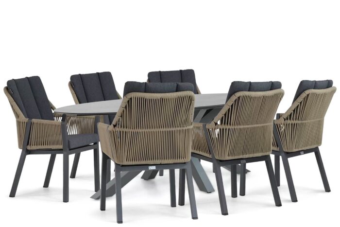 Lifestyle Garden Furniture Verona/Ellisse 240 cm dining tuinset 7-delig – Taupe-naturel-bruin