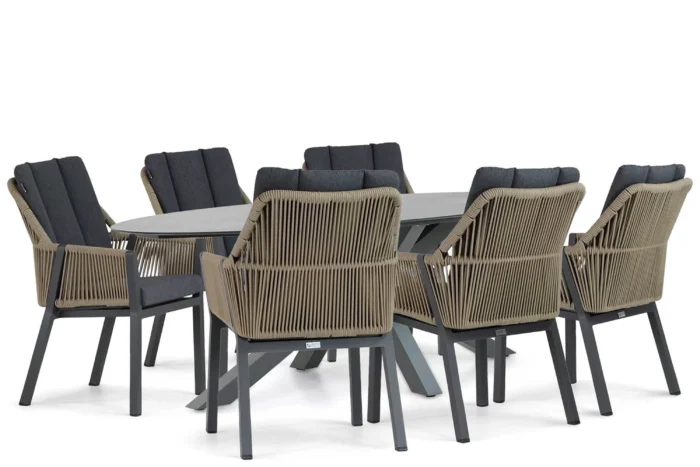 Lifestyle Garden Furniture Verona/Ellisse 240 cm dining tuinset 7-delig - Taupe-naturel-bruin