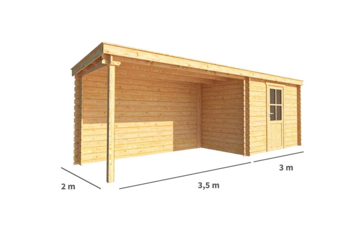 Warentuin collection Blokhut, tuinhuisje met overkapping Els-Yara 650 cm bij 200 cm diep lessenaarsdak – bruin