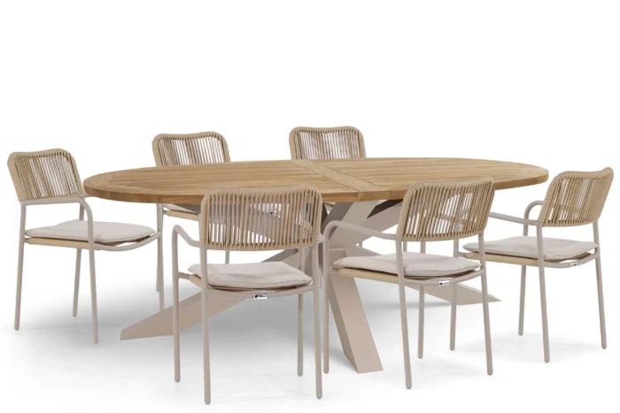 Coco Penya/Brookline 240 cm dining tuinset 7-delig - Taupe-naturel-bruin