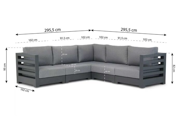 Santika Furniture Phantom hoek loungeset 6-delig – Grijs-antraciet