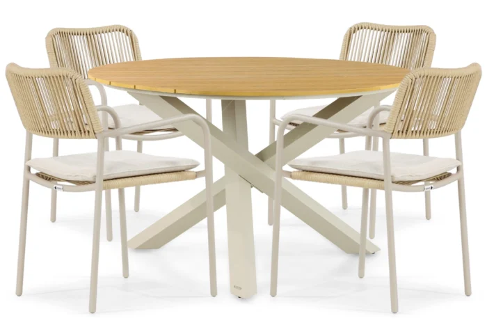 Coco Penya/Ancona 125 cm dining tuinset 5-delig - Taupe-naturel-bruin