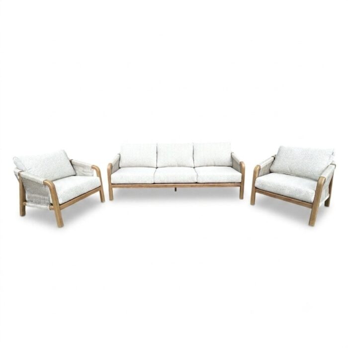 BUITEN living Bellagio stoel-bank loungeset | touw + aluminium | beige | 3-delig