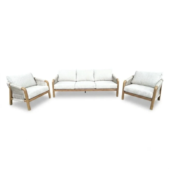 BUITEN living Bellagio stoel-bank loungeset | touw + aluminium | beige | 3-delig