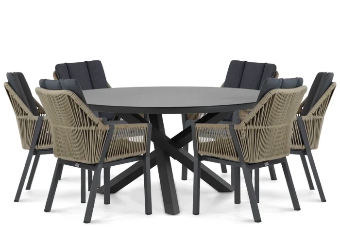 Lifestyle Garden Furniture Verona/Livorno 150 cm dining tuinset 7-delig - Taupe-naturel-bruin