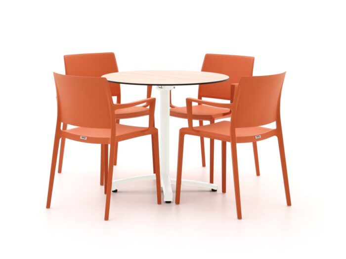 Forza Furniture Forza Sile/Canzo ø 80cm dining tuinset 5-delig stapelbaar inklapbaar Laagste prijsgarantie! – Oranje