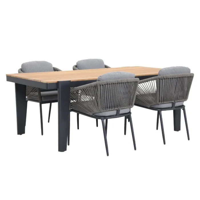 LUX outdoor living Vigo/Savanna dining tuinset | 4 personen | teakhout + touw | 200cm - Antraciet