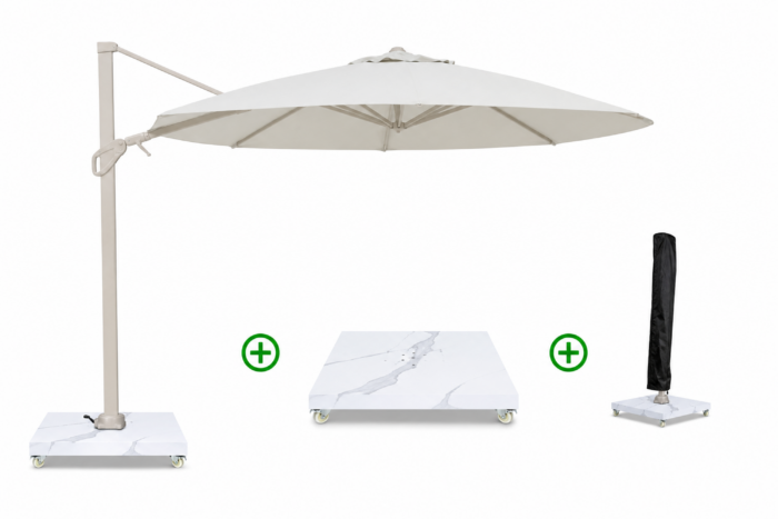 Camello Luna zweefparasol 3.5m S2 Excellent (incl. voet + hoes) – Taupe-naturel-bruin