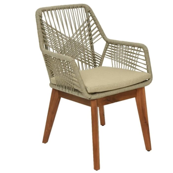 BUITEN living Seville dining tuinstoel | touw + hardhout | zand