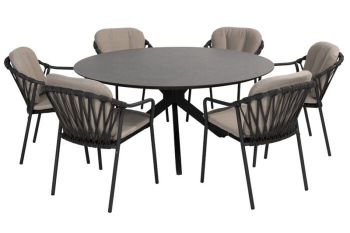 Taste Manitoba diningset met Locarno tafel antraciet rond dia. 160 cm