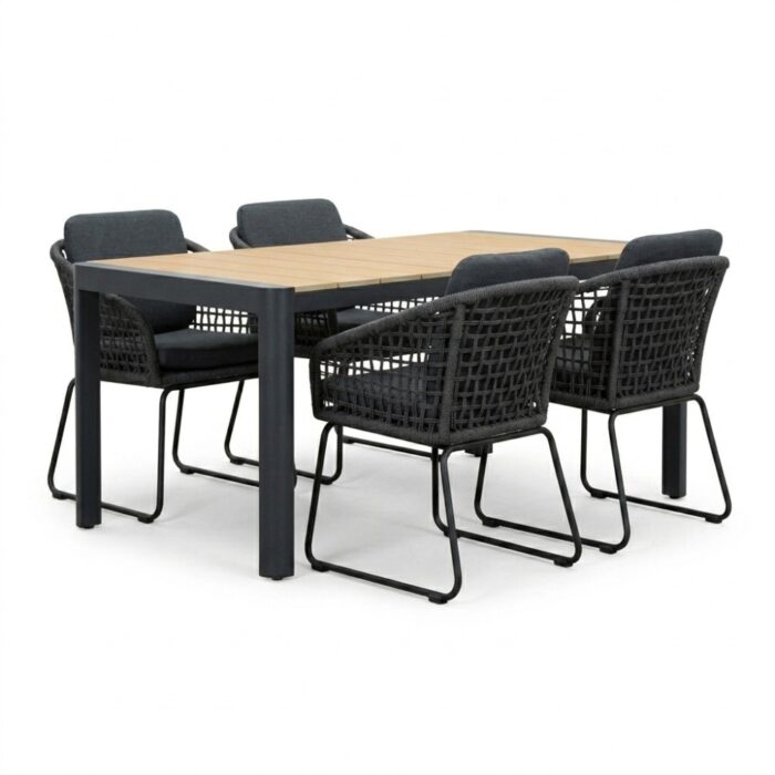 LUX outdoor living Liverpool/Tulum Lava Grey dining tuinset | 4 personen | polywood + touw | 160cm – Grijs