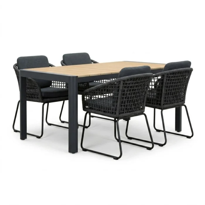 LUX outdoor living Liverpool/Tulum Lava Grey dining tuinset | 4 personen | polywood + touw | 160cm - Grijs