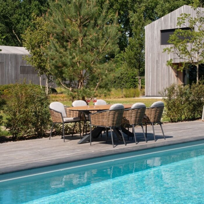 LUX outdoor living Dallas antraciet/Lucca dining tuinset | 6 personen | polywood + wicker | 220cm