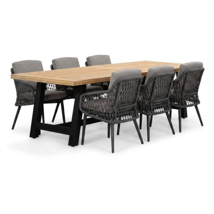 LUX outdoor living James/Vedra antraciet dining tuinset | 6 personen | teakhout + touw | 260cm
