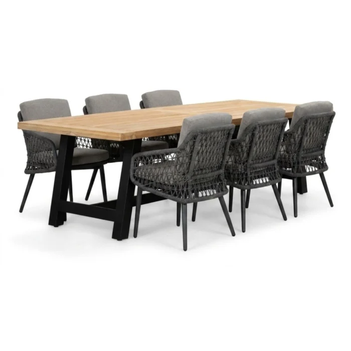 LUX outdoor living James/Vedra antraciet dining tuinset | 6 personen | teakhout + touw | 260cm