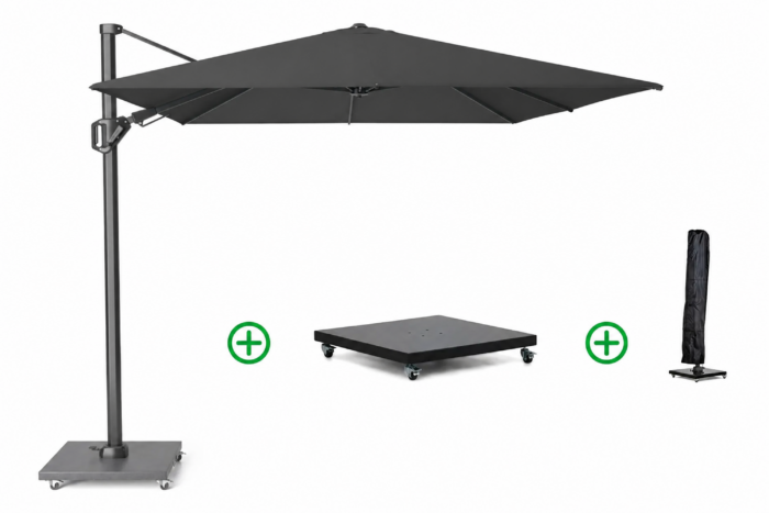 Platinum Challenger zweefparasol 3.5×2.6m T2 premium (incl. voet en hoes) faded black – Zwart