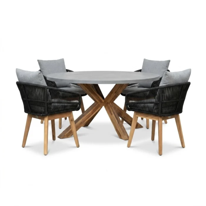 BUITEN living Livorno/Bella zwart dining tuinset | 4 personen | polystone + touw | 200cm