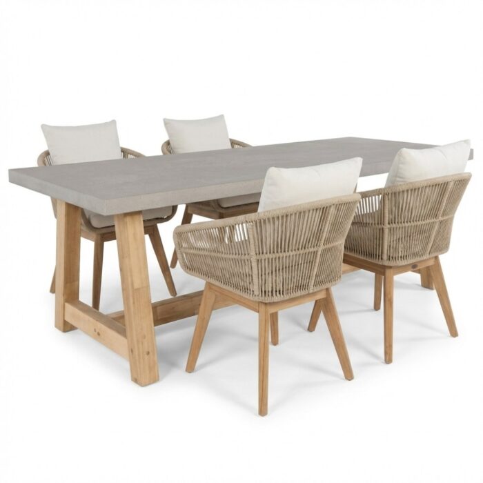 BUITEN living Veltis/Bella zand dining tuinset | 4 personen | polystone + touw | 200cm