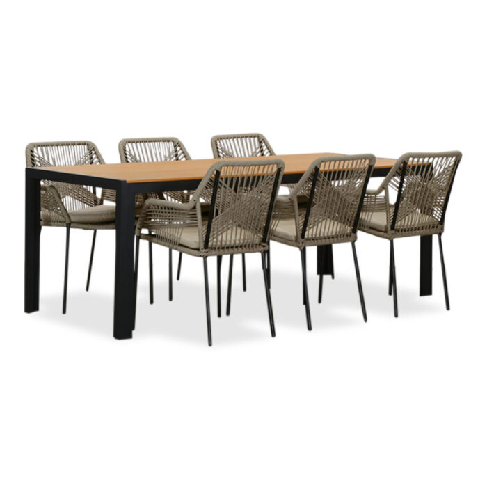 LUX outdoor living Manchester Natural/Seville zand dining tuinset | 6 personen | polywood + aluminium | 205cm
